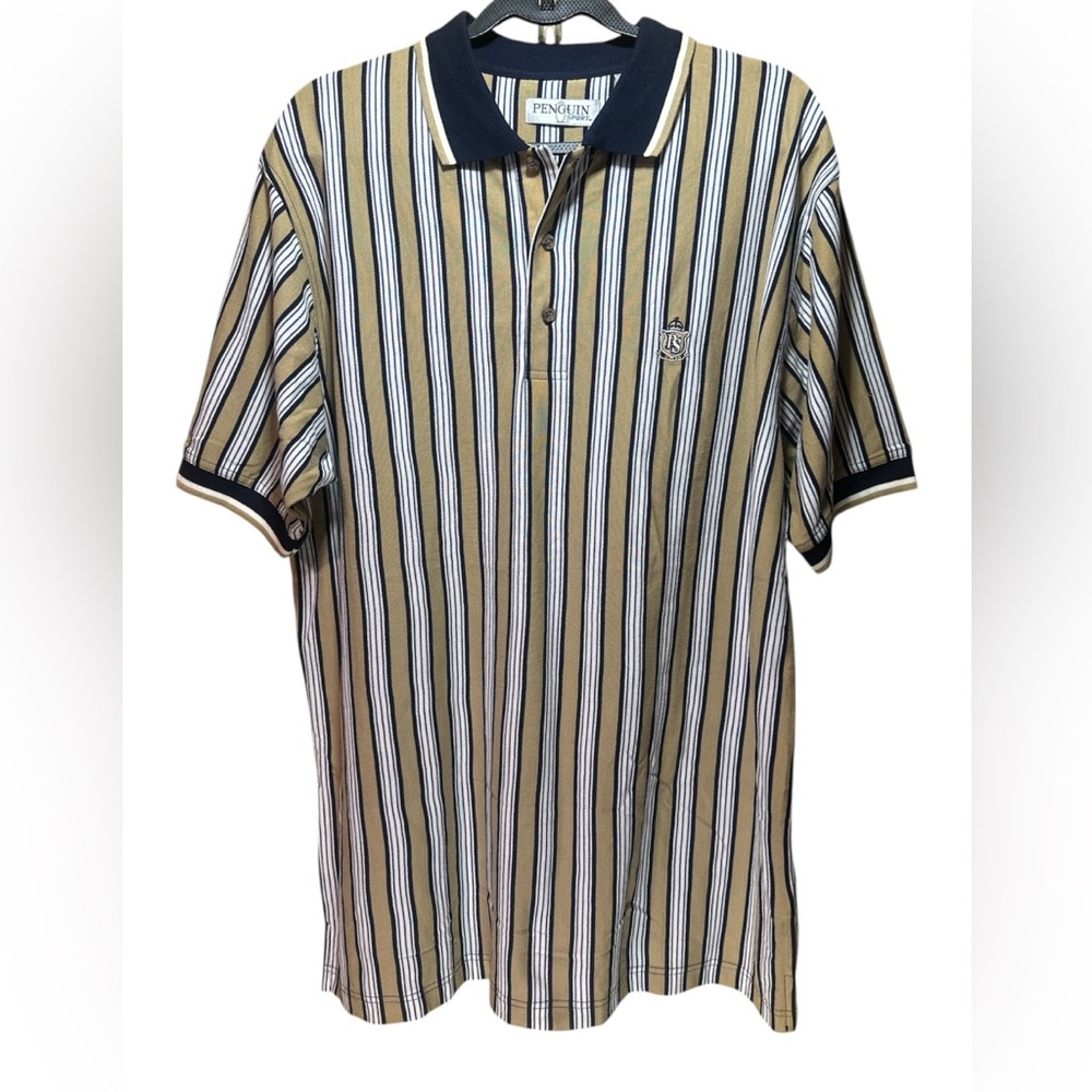 Vintage Y2K Penguin Sport vertical Striped Polo Crest Logo Golfcore Preppy large